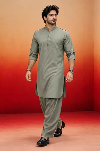 mint green swiss slub cotton pathani kurta with mint green silk blend patiala | eid festive set