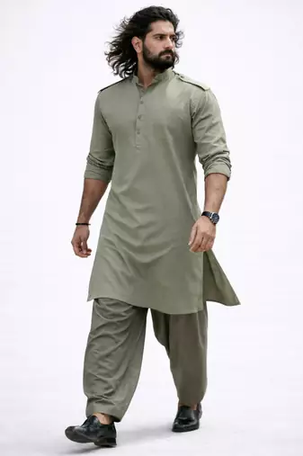 mint green swiss slub cotton pathani kurta with mint green silk blend patiala | eid festive set