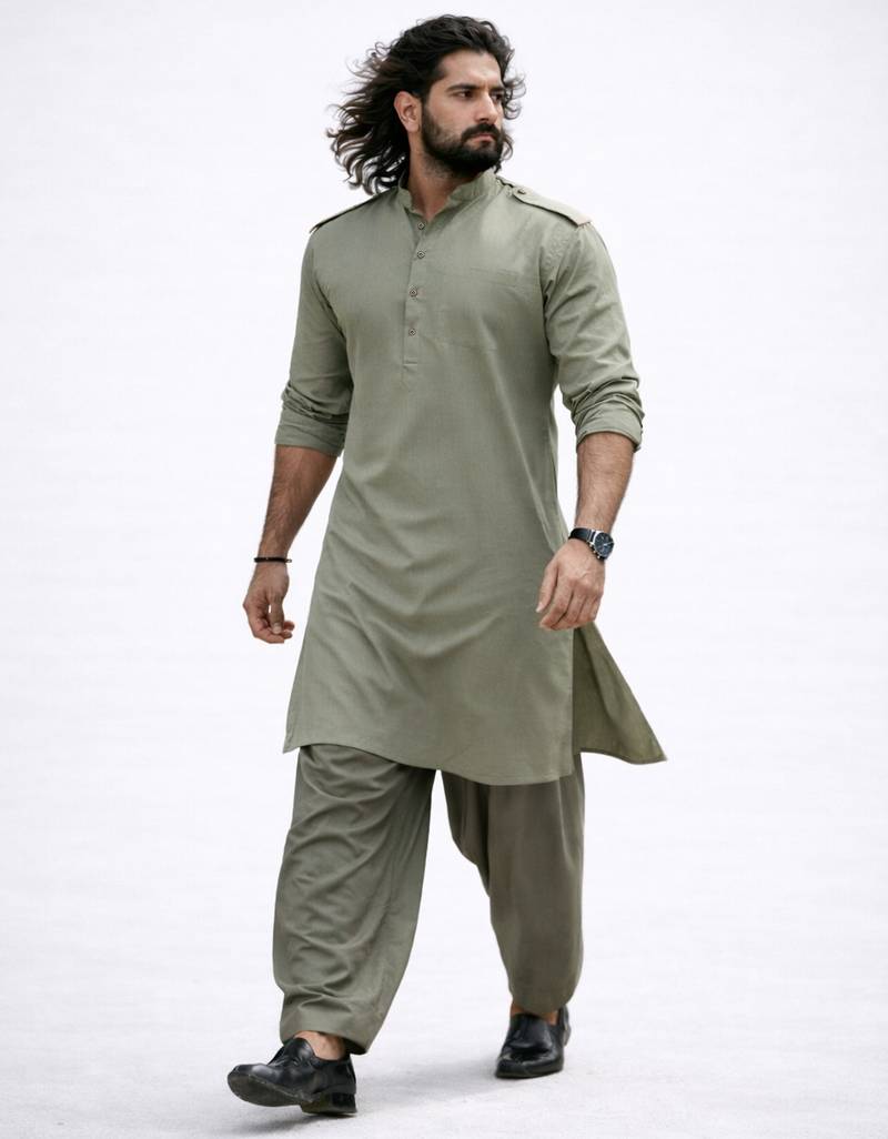 mint green swiss slub cotton pathani kurta with mint green silk blend patiala | eid festive set