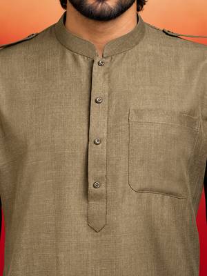 chiku solid swiss slub cotton pathani kurta with chiku silk blend patiala | eid festive ethnic set 2