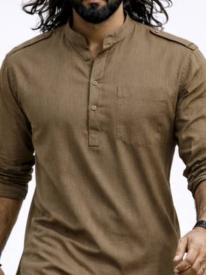 chiku solid swiss slub cotton pathani kurta with chiku silk blend patiala | eid festive ethnic set 2