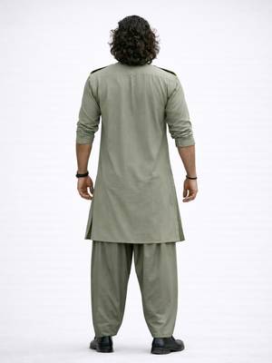 mint green swiss slub cotton pathani kurta with mint green silk blend patiala | eid festive set 5
