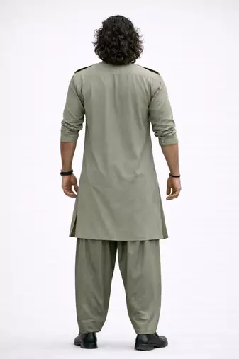 mint green swiss slub cotton pathani kurta with mint green silk blend patiala | eid festive set