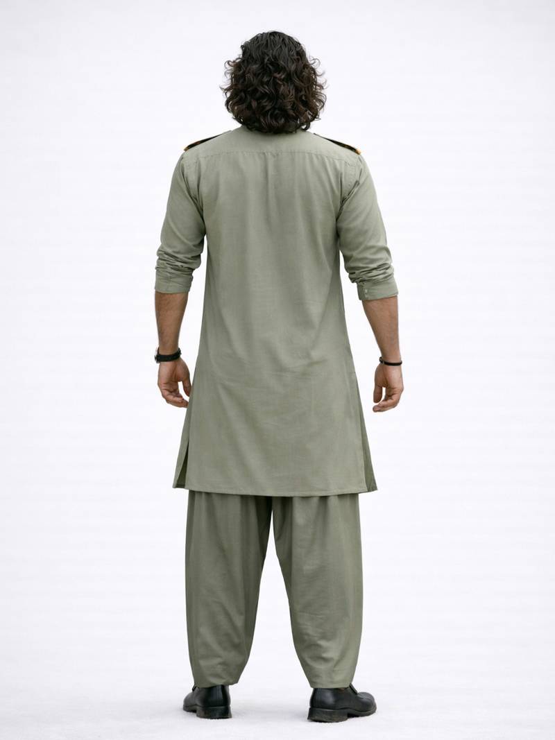 mint green swiss slub cotton pathani kurta with mint green silk blend patiala | eid festive set