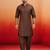 coffee brown swiss slub cotton pathani kurta with coffee brown silk blend patiala | eid festive set