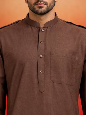 coffee brown swiss slub cotton pathani kurta with coffee brown silk blend patiala | eid festive set 2