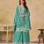 Aqua blue chinon heavy thread embroidery work palazzo suit