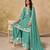 Aqua blue chinon heavy thread embroidery work palazzo suit