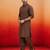 coffee brown swiss slub cotton pathani kurta with coffee brown silk blend patiala | eid festive set