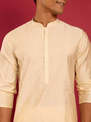 beige silk blend kurta | solid kota viscose fabric for festive occasions 2