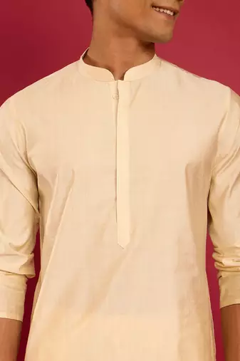 beige silk blend kurta | solid kota viscose fabric for festive occasions