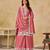 Pink chinon heavy thread embroidery work palazzo suit