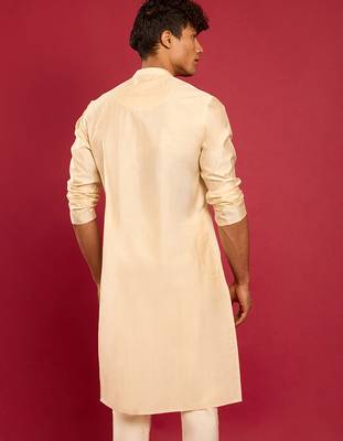 beige silk blend kurta | solid kota viscose fabric for festive occasions 5