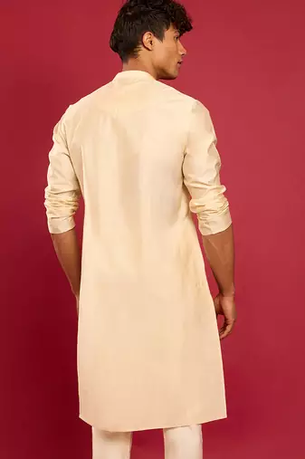 beige silk blend kurta | solid kota viscose fabric for festive occasions