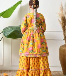 Girl's yellow floral printed kurta skirt  set with dupatta     festive ethnic wear ilksd10