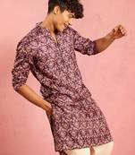 purple silk blend kurta | floral digital print with metallic foil embellishments