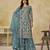 Light teal net heavy thread embroidery with sequins work palazzo suit