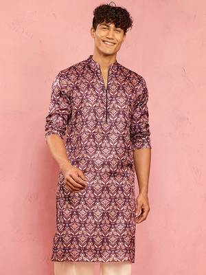 purple silk blend kurta | floral digital print with metallic foil embellishments 3