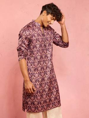 purple silk blend kurta | floral digital print with metallic foil embellishments 4
