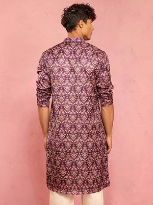 purple silk blend kurta | floral digital print with metallic foil embellishments 5