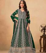 Green faux georgette heavy thread embroidery with sequins work salwar kameez