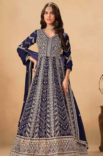 Navy blue faux georgette heavy thread embroidery with sequins work salwar kameez