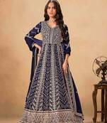 Navy blue faux georgette heavy thread embroidery with sequins work salwar kameez