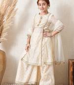 Girls' cream & gold ethnic sharara set with dupatta     festive wear for girls ilksd12