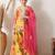 Girls' bright yellow floral printed sharara set with pink dupatta     festive ethnic wear for girls ilksd13