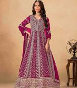 Dark pink faux georgette heavy thread embroidery with sequins work salwar kameez