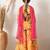 Girls' bright yellow floral printed sharara set with pink dupatta     festive ethnic wear for girls ilksd13