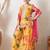 Girls' bright yellow floral printed sharara set with pink dupatta     festive ethnic wear for girls ilksd13
