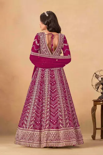 Dark pink faux georgette heavy thread embroidery with sequins work salwar kameez