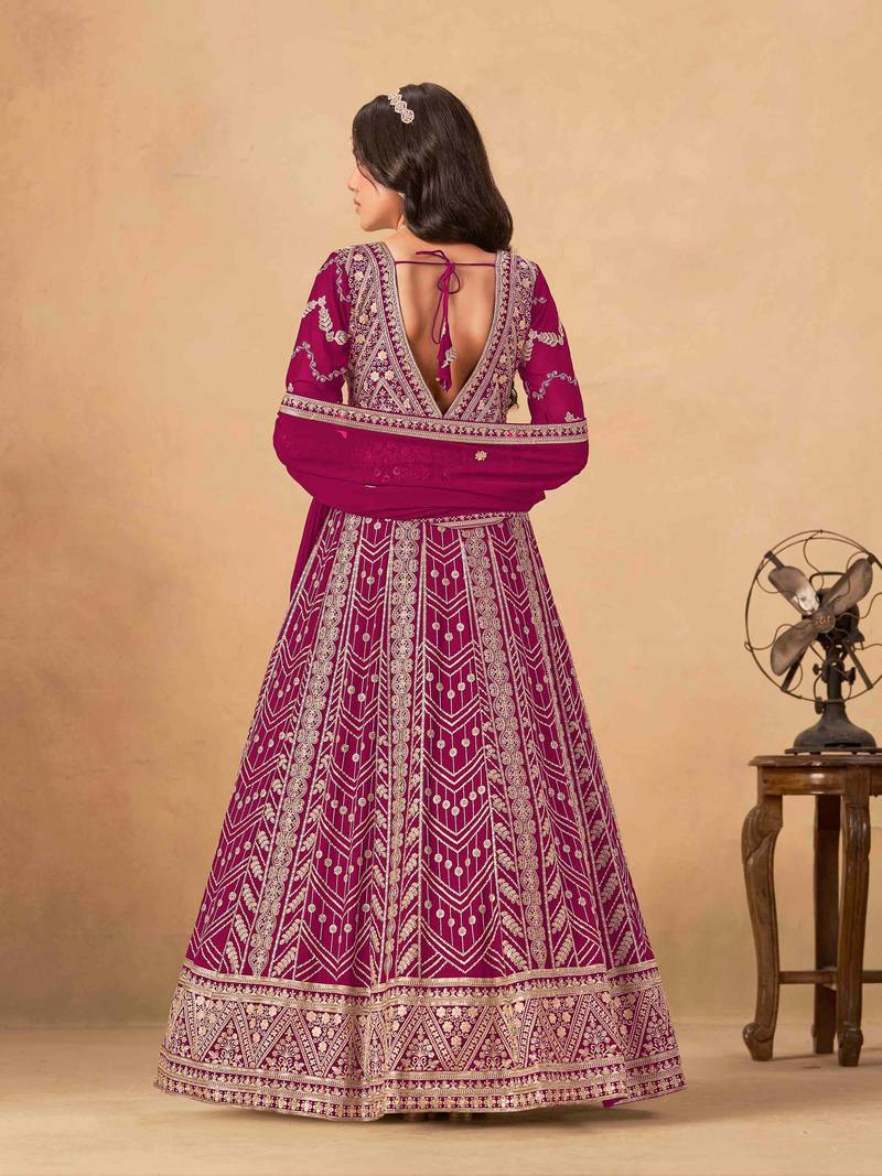 Dark pink faux georgette heavy thread embroidery with sequins work salwar kameez