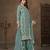 Turquoise net heavy thread embroidery with sequins work palazzo suit