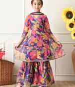 Girls purple floral angrakha style sharara set with dupatta     festive ethnic wear for girls ilksd24