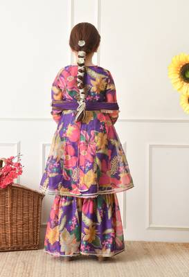 Girls purple floral angrakha style sharara set with dupatta     festive ethnic wear for girls ilksd24 3