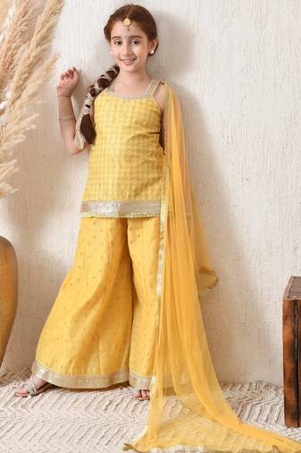 Girls mustard yellow ethnic sharara set with dupatta     festive ethnic wear for girls ilksd25