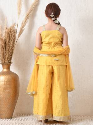 Girls mustard yellow ethnic sharara set with dupatta   festive ethnic wear for girls ilksd25 2