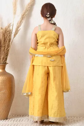 Girls mustard yellow ethnic sharara set with dupatta   festive ethnic wear for girls ilksd25