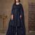 Navy blue net heavy thread embroidery with sequins work sharara suit
