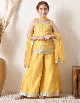Girls mustard yellow ethnic sharara set with dupatta   festive ethnic wear for girls ilksd25 3