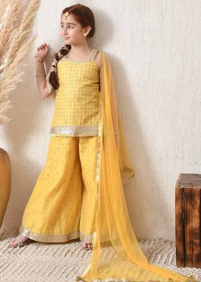 Girls mustard yellow ethnic sharara set with dupatta   festive ethnic wear for girls ilksd25 4