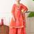 Girls peach floral bandhej printed panelled kurta sharara set with dupatta ilksd28