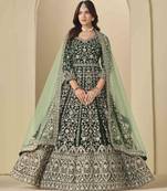 Bottle green velvet heavy thread embroidery with sequins work salwar kameez