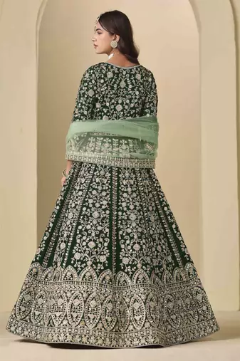 Bottle green velvet heavy thread embroidery with sequins work salwar kameez