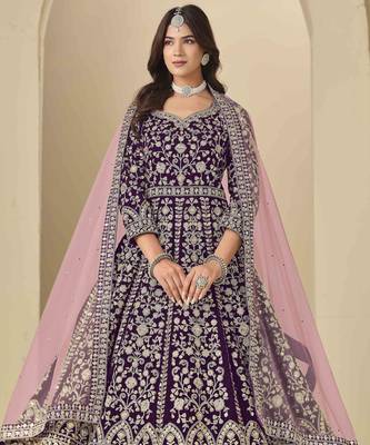Purple velvet heavy thread embroidery with sequins work salwar kameez 2