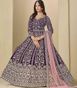 Purple velvet heavy thread embroidery with sequins work salwar kameez
