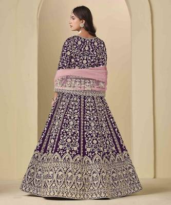 Purple velvet heavy thread embroidery with sequins work salwar kameez 3