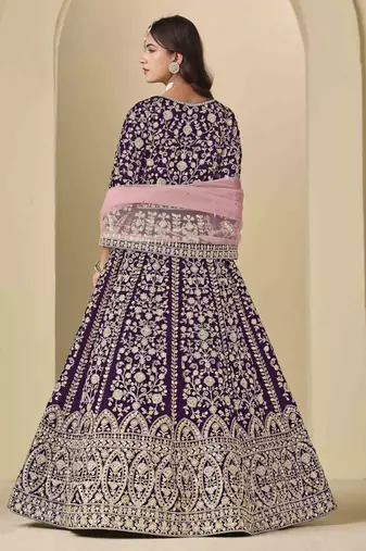 Purple velvet heavy thread embroidery with sequins work salwar kameez